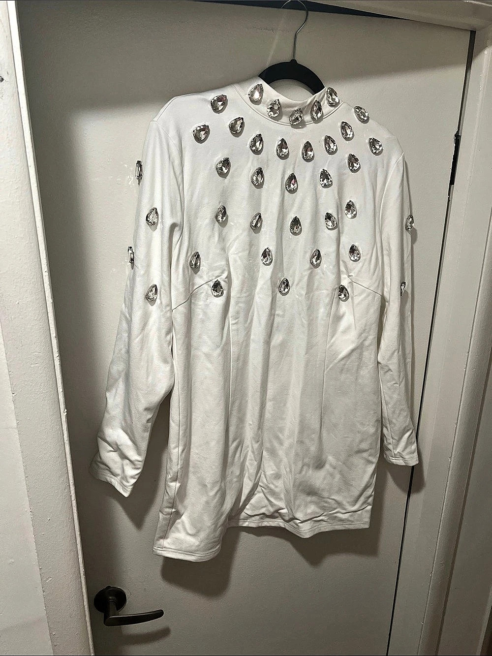 White Embellished Long Sleeve Mini dress